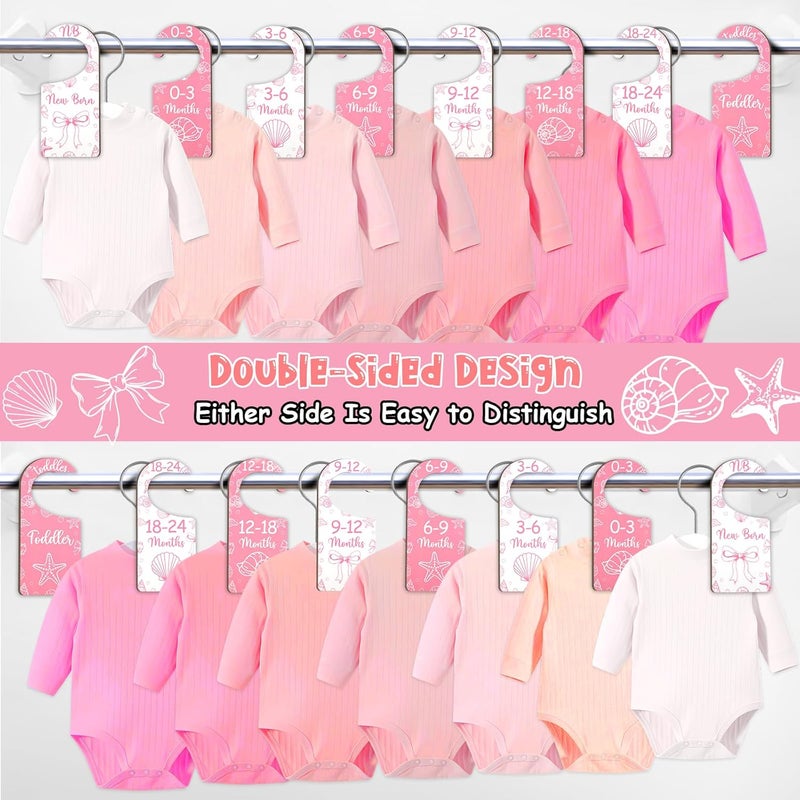 CORNER LACE Baby Closet Dividers 8PCS, Pink Shell & Bows Themed Wooden Double-Sided Clothes Size Hanger/Organizer from Newborn to Toddler for Nursery Decor Baby Shower Birthday Party Gift - Image 2
